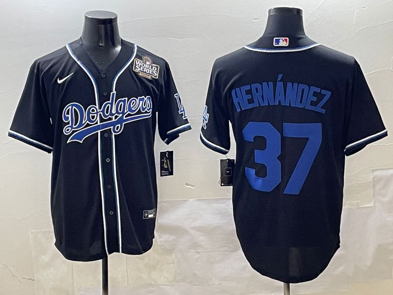 Men 2025 Los Angeles Dodgers #37 Hernandez Black Three generations Fashion Nike MLB Jersey style 12